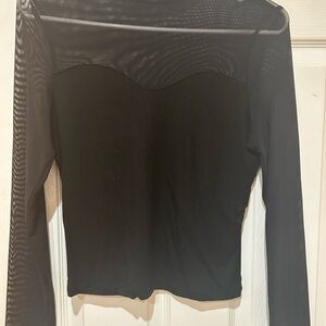 SHEIN Black Fitted Bodysuit with Long Sleeves and Bustier Style